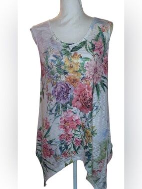 RAINBOW Brand Floral Tank Blouse/Swim Cover Vibrant Floral PNK PUR YEL GRN SZ XL